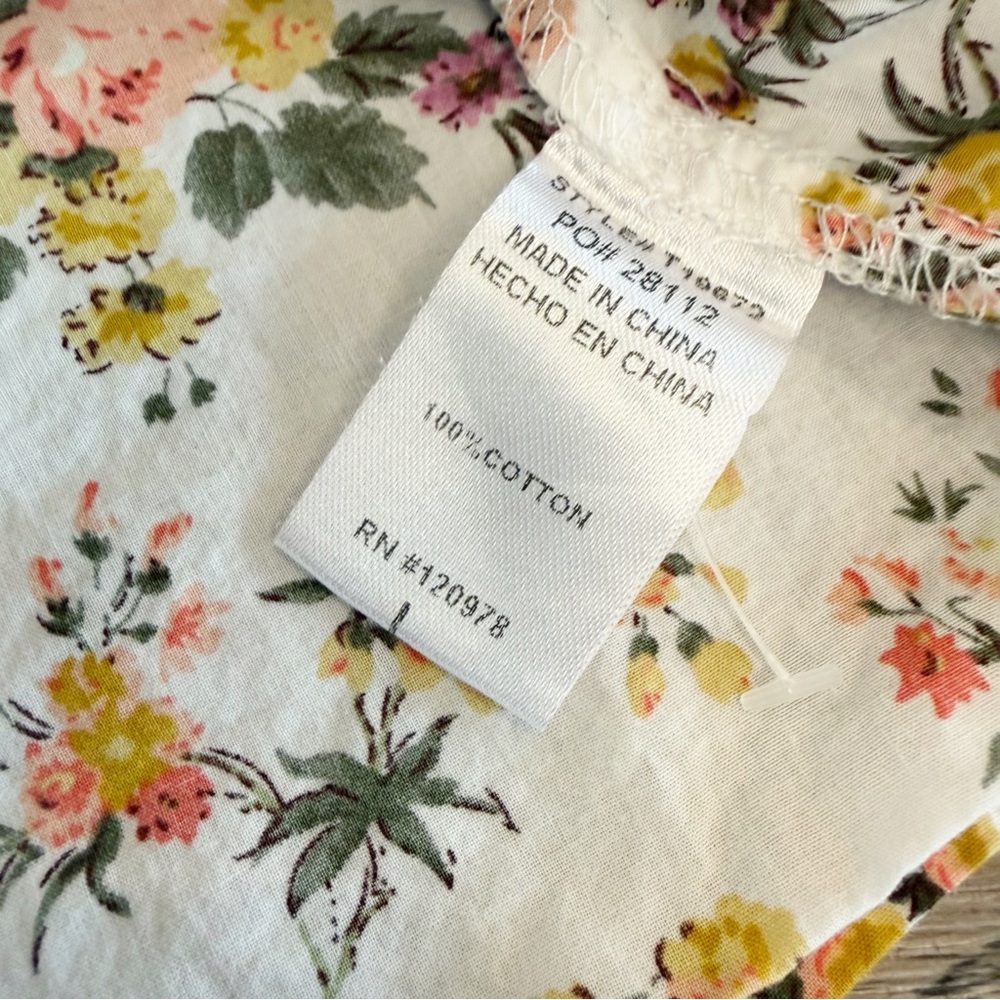 Entro Floral Ruffle Blouse Cream Prairie Top Large Cottagecore Romantic Soft - Picture 6 of 7